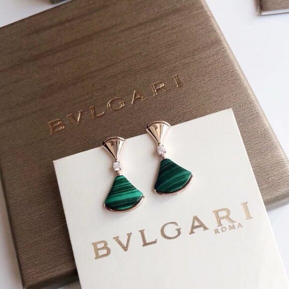 Bulgari Diva Series Malachite Green Dress Earrings Polished Single Diamond - Picture 4 of 4